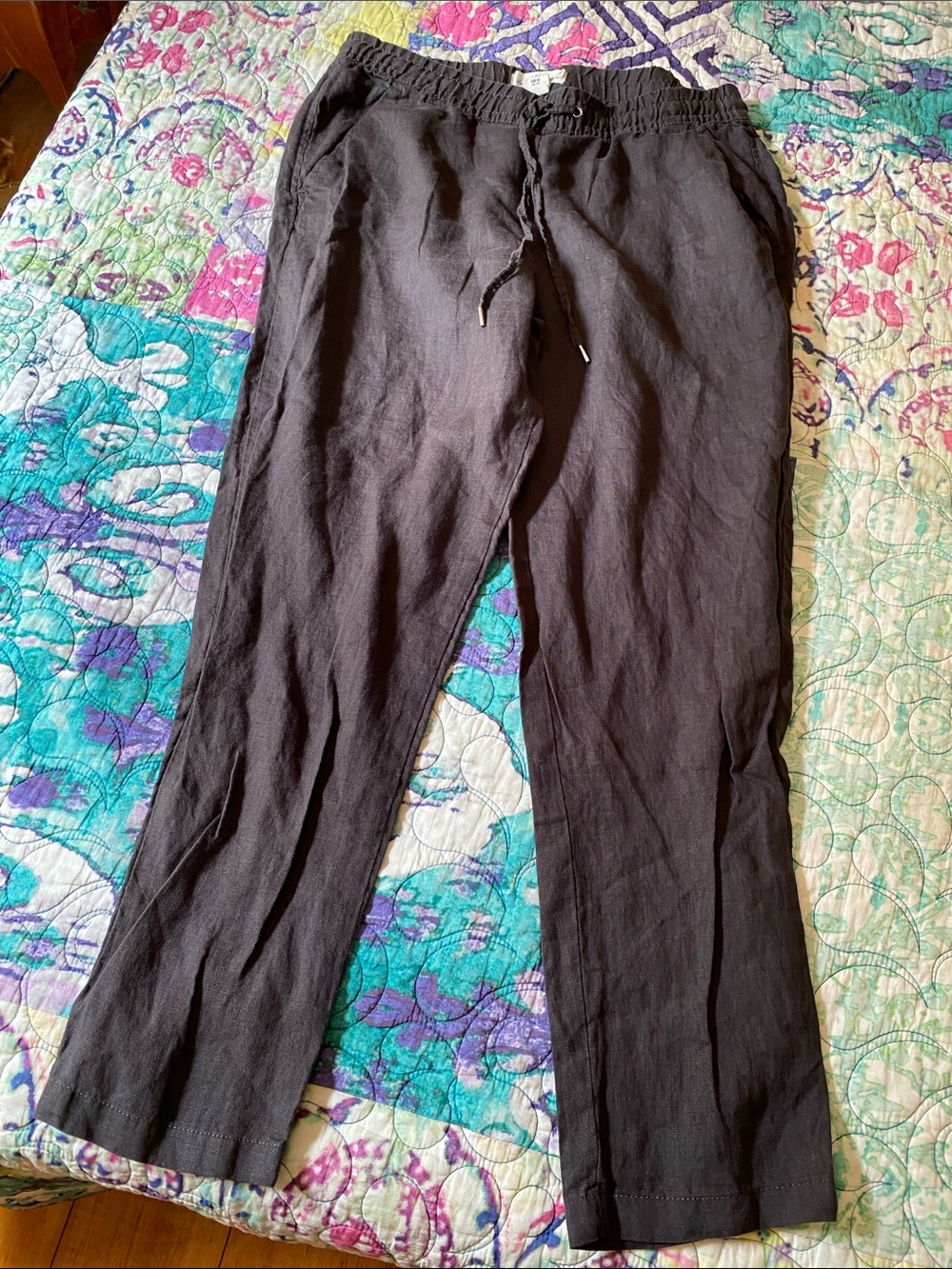 Women’s Black Drawstring Linen Blend Pants